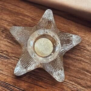 Indiana Glass Textured 5 Point Star Thick Glass Votive Candle Holder 4.5"